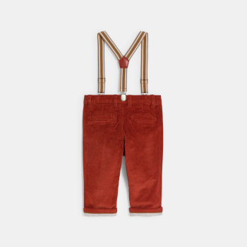 بنطال مخملي مضلّع بحمالات باللون البرتقالي للأولاد الصغلر